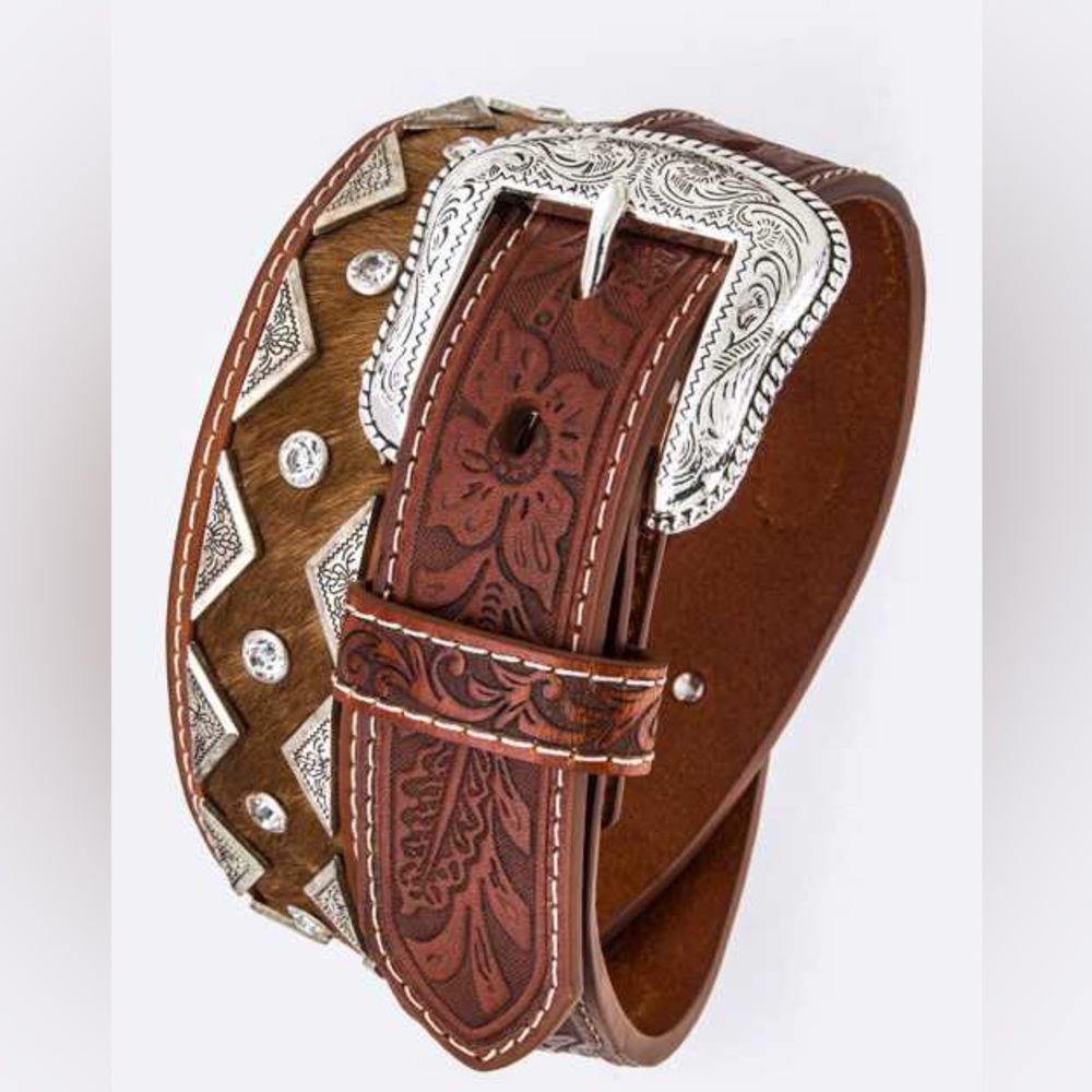 Men’s Brown Embossed Genuine Leather Western Belt